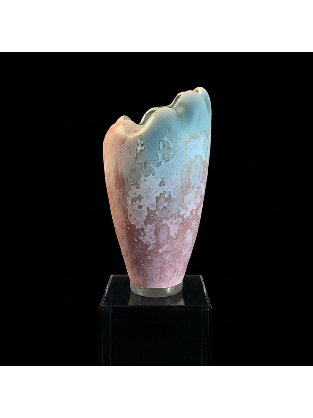 Tony Evans Raku Art Pottery Vase-Lucite Base-Signed-Studio-80s-California-Modern